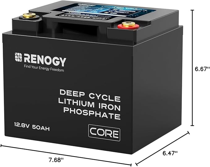 RENOGY 12V 50Ah Core Series Deep Cycle Lithium Iron Phosphate, 5000 Deep Cycles, FCC Certificates, BMS Upgrade, Backup Power for Trolling motor, Cabin,Marine, Off-Grid Home Energy Storage
