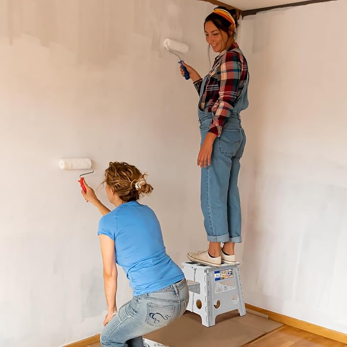 ACKO Folding Step Stool - 13" Height Premium Heavy Duty Step Stools for Adults and Kids, Upgrade Step Stool Kitchen Garden Bathroom Stepping Stool (White)