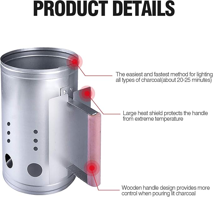 homenote Rapid Charcoal Chimney Starter Set Fireplace Accessories Lighter Cubes BBQ Heat Resistant Gloves Blower BBQ Tools（11.5" x 7" x 7"）