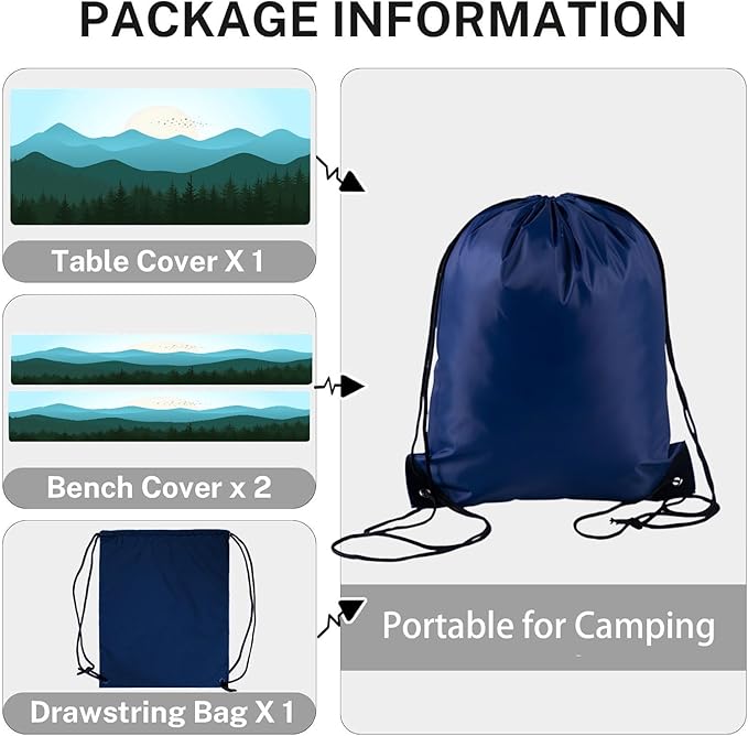 CAPSCEOLL Fitted Picnic Table Cover with Bench Covers with Elastic Waterproof Outdoor Camping Tablecloth 6 Foot Windproof Table Cloth with Drawstring Bag, 72X30in, Green Mountain