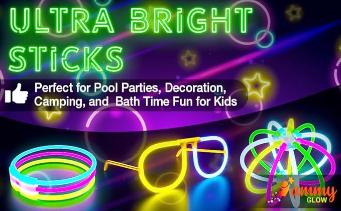 Ammy Glow-205 Pcs-Glow Sticks Bulk Party Pack -halloween party favors,Glow in The Dark Party Supplies - Eye Glasses, Glow Bracelets & Necklaces - Wedding Favors