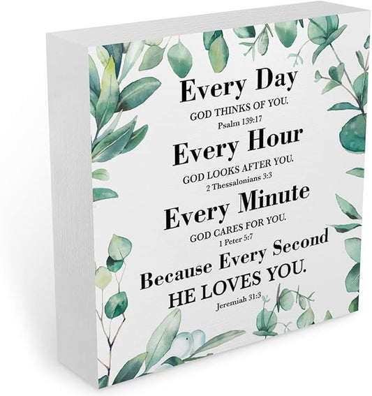 Inspirational Christian Office Supplies Rustic Desk Decor Motivational Religious White Wooden Box Sign Farmhouse Wood Plaque Scripture Bible Verse Cubicle Accessories Home Shelf Table Decorations