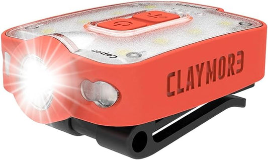 Claymore Capon 40B (Red) - LED Rechargeable Clip-On Cap Headlamp, Lightweight Hat Light for Camping, Running, Hiking, Emergency & Industrial Use, Waterproof, USB-C, Up to 12 Hours of Battery Life.