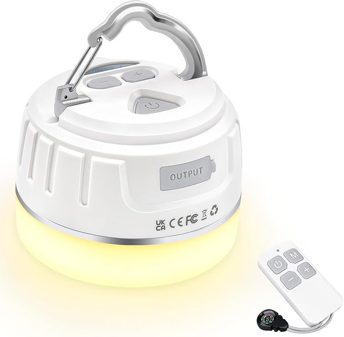 Rechargeable LED Camping Lantern 1000LM, 300H Runtime, 6400mAh, IPX5 Waterproof Tent Light for Camping, Hiking, Power Outages, Home, Emergency Use - Wireless Remote Edition,White