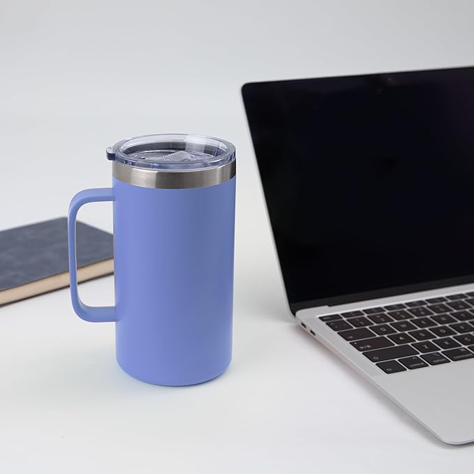 DOMICARE 24oz Mug with Handle and Lid, Stainless Steel Coffee Mug, Reusable Insulated Cup, Travel Mug with Handle, Double Wall Vacuum Coffee Tumbler for Men and Women, Blue, Pack 1