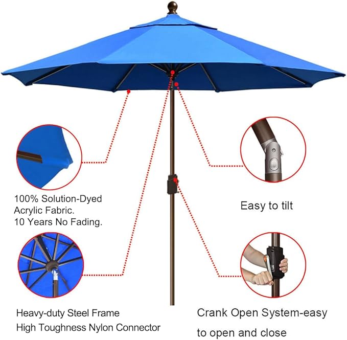 EliteShade USA 10-Year-Non-Fading 9Ft Market Umbrella Patio Umbrella Outdoor Table Umbrella with Ventilation,Royal Blue