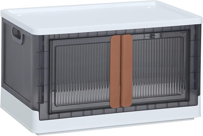 HAIXIN Storage Bins with Lids, Collapsible and Stackable Storage Bins, Plastic Closet Organizer, 8.4 Gal Folding Storage Box, Containers for Organizing with Door, 1 Pack