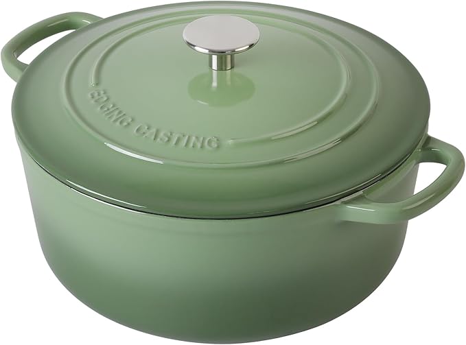 Enameled Dutch Ovens Cast Iron Dutch Oven Pot with Lid for Bread Baking, Cook, Dual Handle, 7 Quart, Pistachio Green