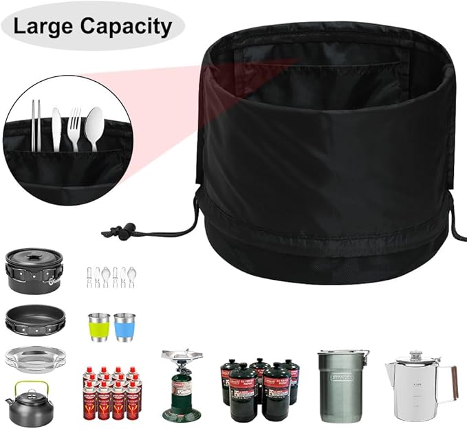 Camping Cookware Mess Kit Bag, High Capacity Camping Tableware Storage Bag, Drawstring Heavy Duty Water Resistant Cookware Organizer for BBQ Outdoor Cooking Essentials (2)