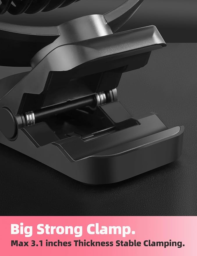 8'' Rechargeable Portable Hanging RV Tent Clip fan with Remote, 10000mAh Camping Fan, 3 Speed, Max 40 Hours Working Time, with LED light and Timer, 720°Rotation, as Emergency Power - Black