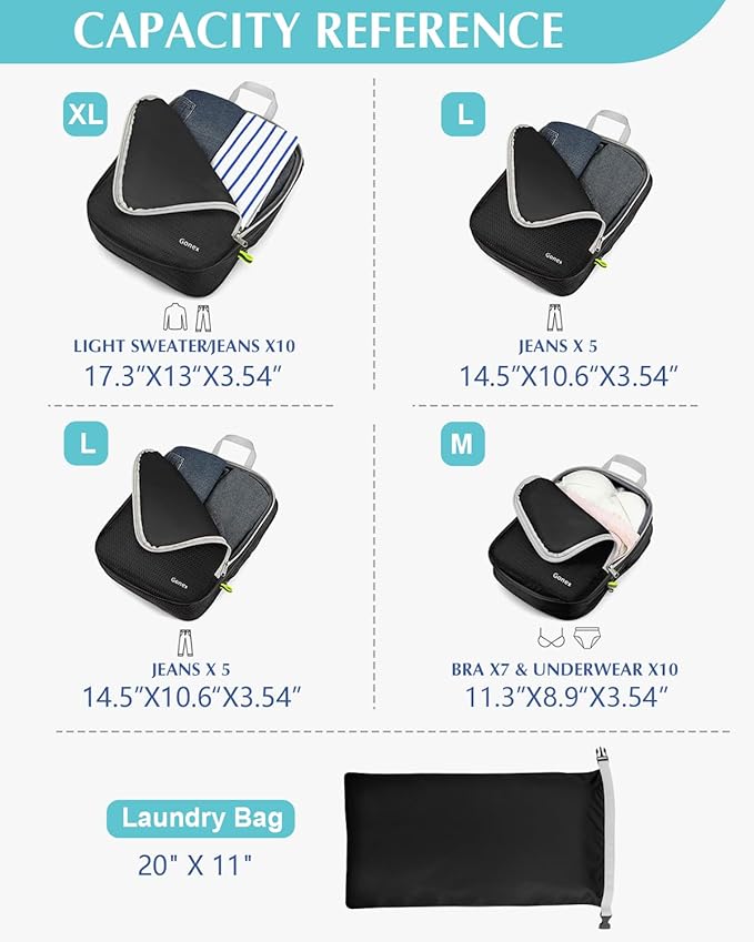Gonex Compression Packing Cubes, 3pcs/4pcs Expandable Storage Travel Luggage Bags Organizers
