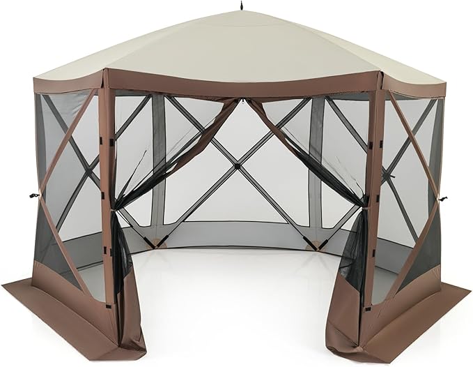 Tangkula 11.5x11.5 Ft Pop Up Gazebo with Netting, Portable Screen Tent with 6 Sided Mesh Walls, 2 Sunshade Cloths, Outdoor Instant Canopy Shelter with Carry Bag for Camping, Lawn, Backyard