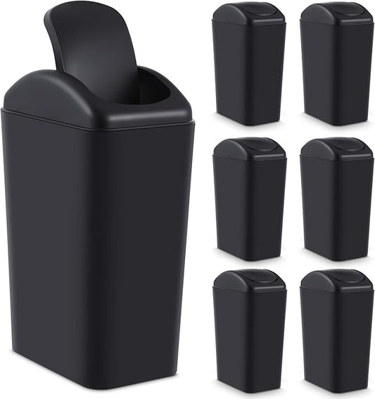 Hoolerry 8 Pcs 3 Gallon/12 Liter Small Trash Can Plastic Kitchen Garbage with Lid Small Trash Bin for Bathroom Office Bedroom Kitchen Waste Outdoor (Black)