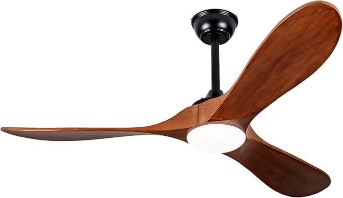 60 Inch Outdoor Ceiling Fans with Lights and Remote,3 Blades Wood Propeller, Quiet DC Motor,Rustic Outdoor Ceiling Fans for Patios,Farmhouse,Living Room,Bedroom, Indoor,Walnut