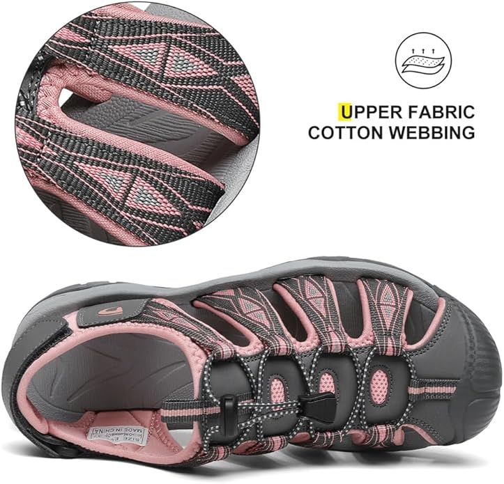 Dannto Women's Sport Hiking Sandals Closed Toe Outdoor Athletic Walking Sandal Lightweight Summer Water Shoes