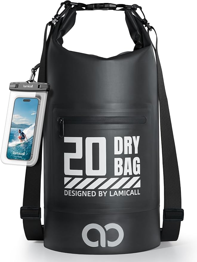 Lamicall Dry Bag Waterproof Backpack - [Zippered Pocket] 5L/10L/20L/30L/40L Roll Top Waterproof Bag with Water Proof Phone Pouch, Floatable Drybag for Swimming, Boating, Kayaking, Camping, Beach