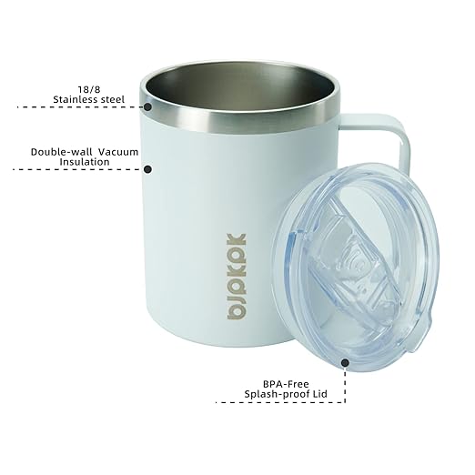 BJPKPK 2 pcs Insulated Coffee Mug, 14oz Insulated Tumbler with Lid, Stainless Steel Coffee Cups with Splash Proof Lid-White