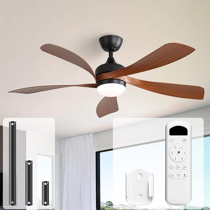 Sofucor 52 Inch Ceiling Fans with Lights and Remote, Outdoor Ceiling Fan with Light 6-Speed 3 CCT 3-Timer, Low Profile Ceiling Fan 5 Blade Reversible DC Motor for Living Room Bedroom Patio