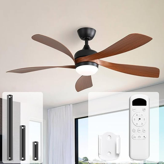 Sofucor 52 Inch Ceiling Fans with Lights and Remote, Outdoor Ceiling Fan with Light 6-Speed 3 CCT 3-Timer, Low Profile Ceiling Fan 5 Blade Reversible DC Motor for Living Room Bedroom Patio