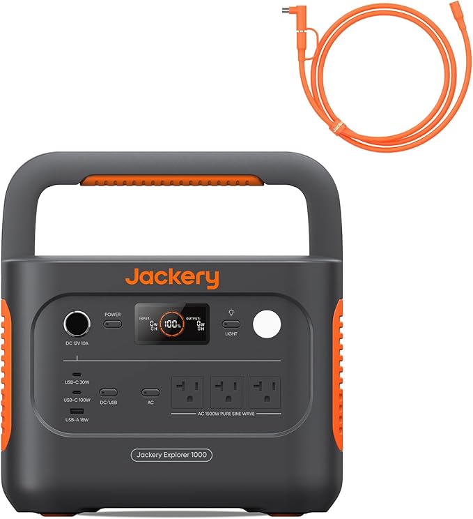 Jackery Explorer 1000 v2 Portable Power Station and Extension Cord,1070Wh LiFePO4 Battery,1500W AC/100W USB-C Output, 1 Hr Fast Charge, Solar Generator for Camping,Emergency (Solar Panel Optional)