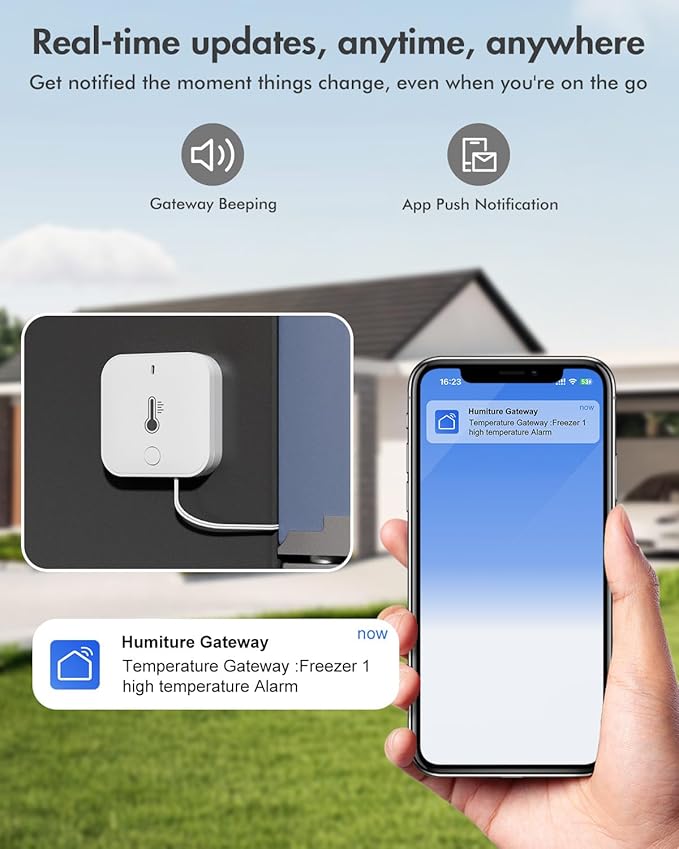 WiFi Refrigerator Thermometer with Alarm, Freezer Alarm with App Notifications, Digital Fridge Thermometer with Loud 90dB, 2 Remote Wireless Temperature Sensors for Home Kitchen Fridge Fish Tank