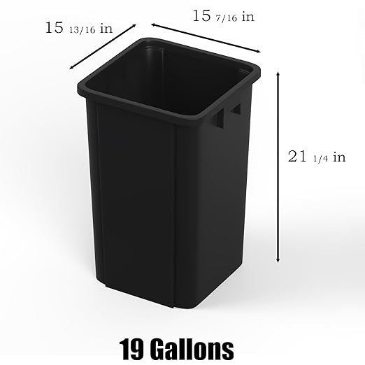 19 Gallon Black Square Commercial Trash Garbage Can | Outdoor Office Restauran School Kitchen