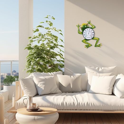 Frog Outdoor Thermometer, Metal Indoor Wall Thermometer, 15.7" No Battery Needed Outside Thermometer for Patio Home Room Decor