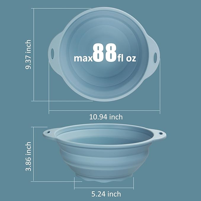 Collapsible Camping Bowl 88oz Collapsible Silicone Salad Bowl Large Silicone Bowl for Outdoor Hiking Travel Storage and Mixing(Light Blue)