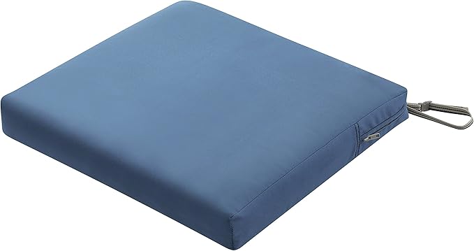 Classic Accessories Ravenna Water-Resistant 21 x 19 x 3 Inch Patio Seat Cushion, Empire Blue, Chair Seat Cushion