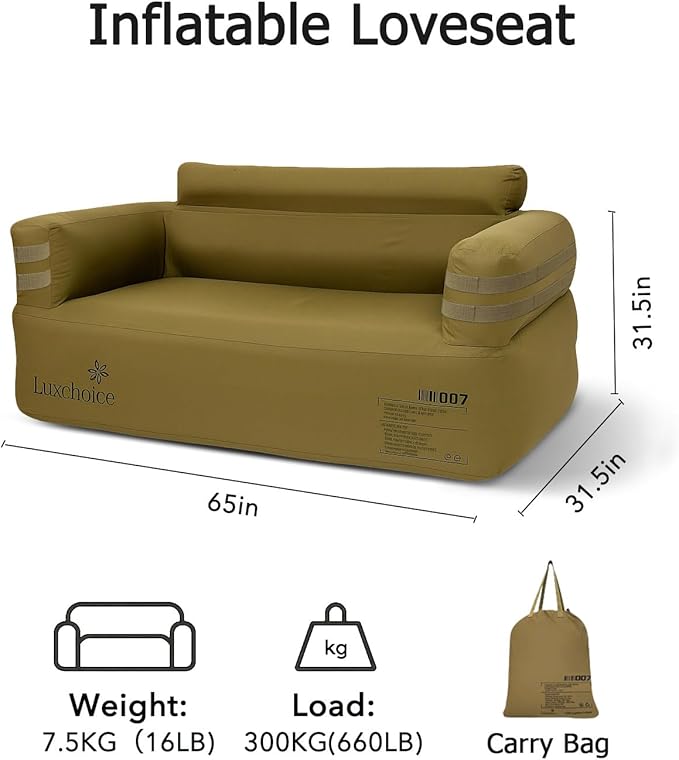 Portable Inflatable Couch for Camping with Built-in Pump Durable Inflatable Furniture Luxury Blow Up Couch Stylish Outdoor Air Sofa Perfect for Backyard Beach Music Festival Party