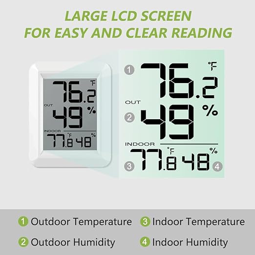 Digital Indoor Outdoor Thermometer Hygrometer Wireless Weather Station, Temperature Humidity Monitor with 328ft Range Remote Sensor, ℃/℉ Switch for Home, School, Office, Bedroom, Baby Room (Type A)