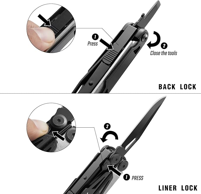 FLISSA Multitool, 16-in-1 Multitools with Sheath, Stainless Steel EDC Multitool, Pocket Knife, Bottle Opener, Screwdriver, Pocket Multi-Tool for Camping, Handwork, Hunting, Hiking, Fishing