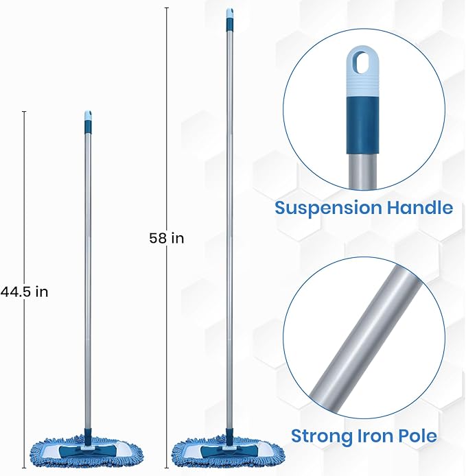 Dust Mop for Hardwood Floors with 57" Long Handle Wet & Dry Mops for Catching Pet Hair and Dust Bunny Microfiber Dust Mops for Vinyl, Wood, Tile, Laminate Flooring