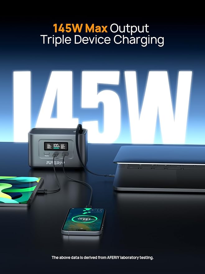 AFERIY 145W DC Portable Power Station w/ 100W PD Retractable USB-C Cable, 99.2Wh LiFePO4 Battery Dual Way 100W PD, Solar Generator,TSA Approved Portable Power Bank, 6 Protections for Camping Travel