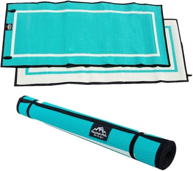 3x6 Teal Outdoor RV Patio Mat – Extra Thick 5mm Recycled Poly Rug – Waterproof, Reversible, Heavy-Duty – Compact Premium Camping Mat for Deck, Patio, Beach (Teal, 3' x 6')