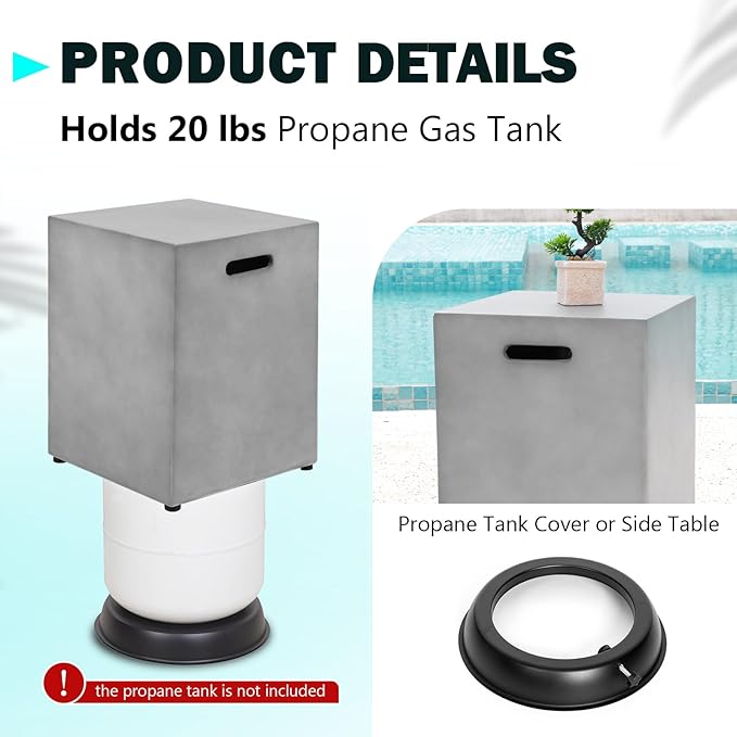 42" Rectangular Propane Fire Pit – 3-Piece 50,000 BTU Concrete Fire Pit with Glass Wind Guard and Tank Cover Table – Outdoor Firepits – Gas Fireplace for Deck or Patio