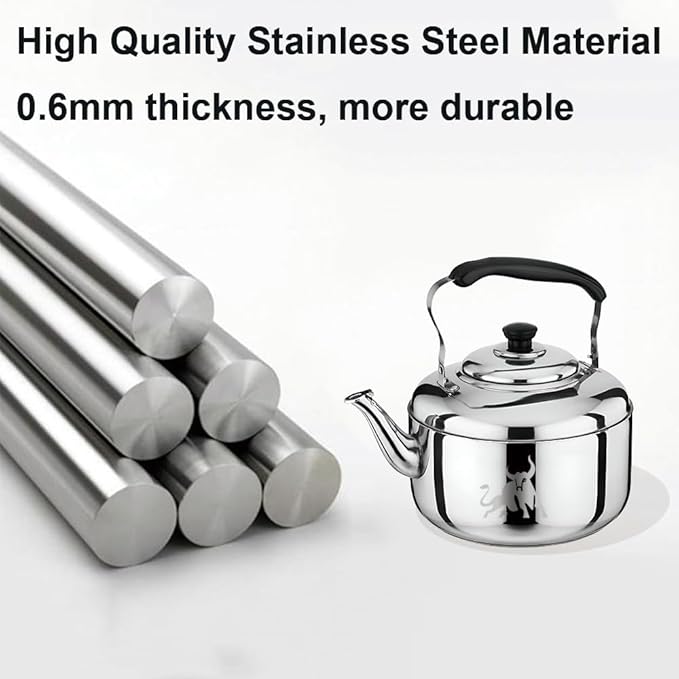 Chandler 5 Liter Tea Pots, Vintage Tea Kettle - 0.4mm Stainless Steel Pot - Hard to Dent | Ergonomic Handle with a Cool Grip | Portable Tea Kettle For Camping (Silver Color)