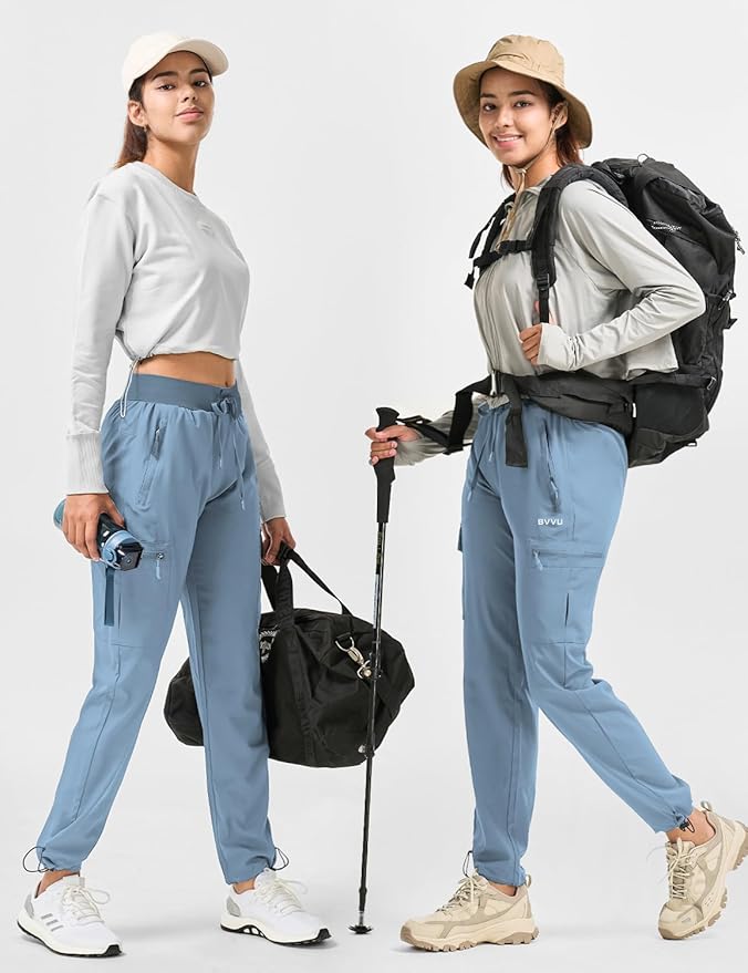 BVVU Women's Hiking Pants Lightweight Quick Dry Travel Outdoor Pants Waterproof Work Cargo Joggers with Zipper Pockets