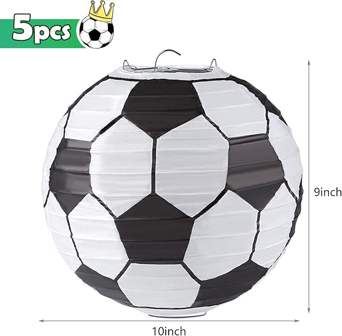 10 Inch Soccer Paper Lanterns Sports Soccer Themed Birthday Party Decorations Supplies Party Favors - Pack of 5