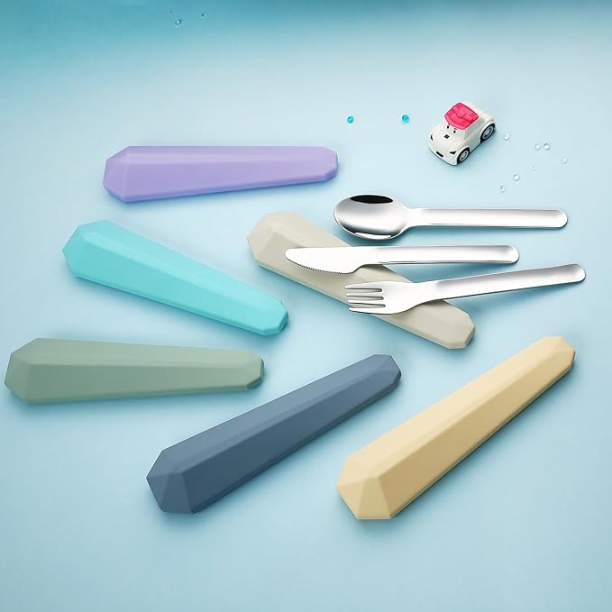 DEVICO Travel Utensils with Case, Reusable Camping Silverware Cutlery, 18/8 Stainless Steel Portable Fork Spoon Knife Set for Lunch Picnic School Workplace (Blue)