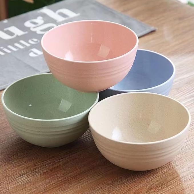 K Y KANGYUN Unbreakable Cereal Bowls - 24 oz Reusable Wheat Straw Bowl- Perfect for Serving Soup, Oatmeal, Pasta, Salad Camping, Picnic Bowls- Dishwasher & Microwave Safe - BPA Free, Sets for 4
