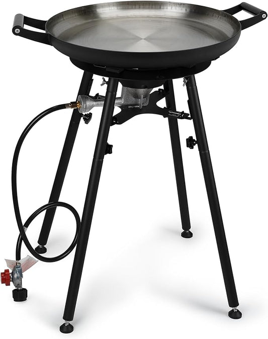 Onlyfire Propane Paella Burner Stand Set with 21" Paella Pan, Outdoor Gas Cooking Kit, Portable Gas Cooker with Wok for Backyard Camping Tailgating RV, 4FT Hose, GS300