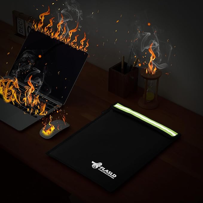 FLASLD Fireproof Document & Money Bags, Large Fireproof & Water Resistant Bag, Fireproof Folder Safe Bag for Cash, Valuables & Passport, with Silicone Coating & Zipper Closure (Document Bag-15x11”)