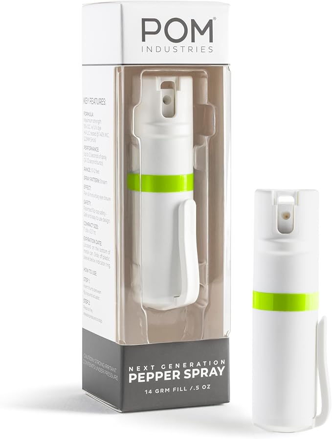 POM Pepper Spray Pocket Clip, Quick Flip Top Safety, Maximum Strength OC Formula with UV Marking Dye, Safe Compact and Tactical Design for Everyday Carry, 25 Bursts, 10 ft Range, 0.5 fl oz