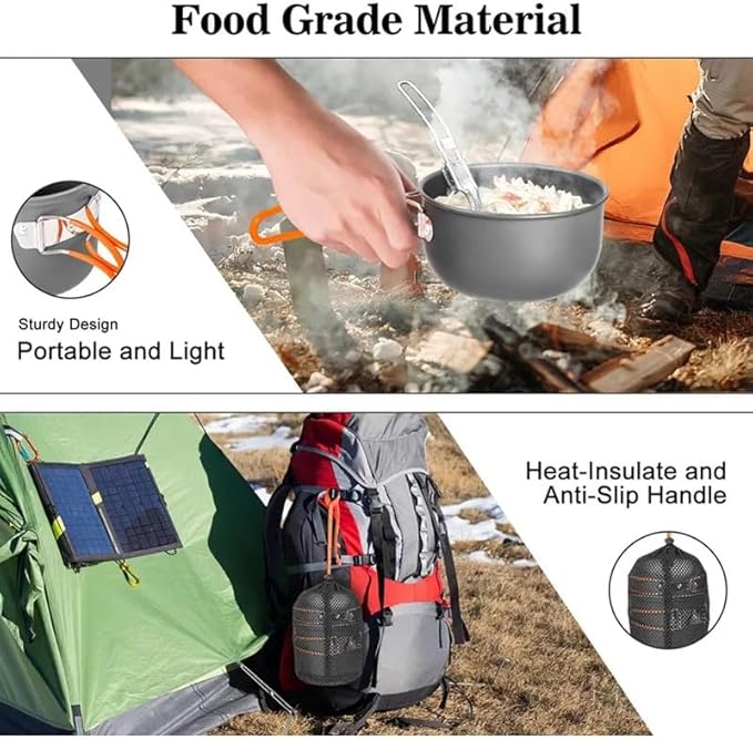 5pcs -20pcs Set TMKOOL Camping Cookware Mess Kit Outdoor Hiking Backpacking Picnic Cooking Bowl Non Stick Pot