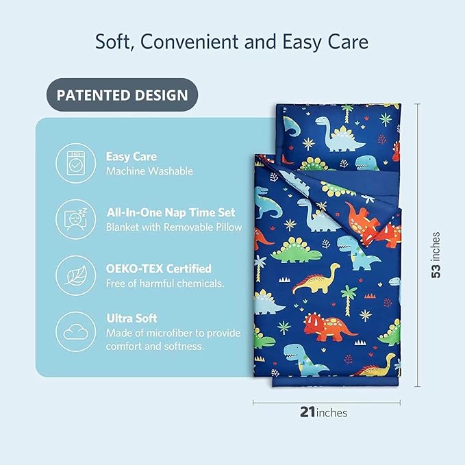 Extra Large Toddler Nap mat by Cokouchyi, Toddler Sleeping Bag with Removable Pillow, Measures 53 x 21 x 1.5 Inches, Sleeping Mat, Ideal for Daycare and Preschool Kindergarten