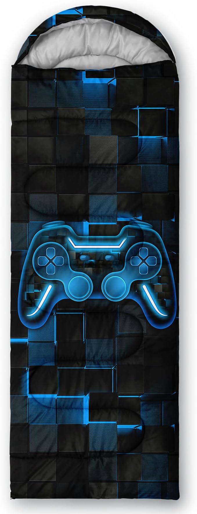 Axolotl Gamepad Sleeping Bag,3 Season Warm and Cool Weather Game Console Sleeping Bag for Boys Teens,Waterproof Lightweight Geometry Hexagonal Sleeping Bag for Traveling,Outdoors Camping,Blue,Black