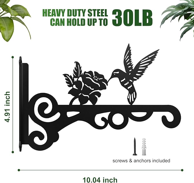 4-Pack Aesthetic Wall Plant Hanger Indoor and Outdoor ??10 Inch Metal Hanging Plant Bracket with Beautiful Bird Pattern ??Heavy Duty Plant Hooks for Hanging Plants, Bird Feeder, Wind Chime, Lantern