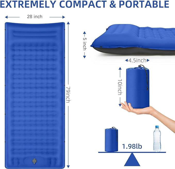 Camping Sleeping Pad, Extra Thick 5 Inch Camping Mat with Pillow Built-in Foot Pump Inflatable Sleeping Pads Compact for Camping Backpacking Hiking Traveling Tent