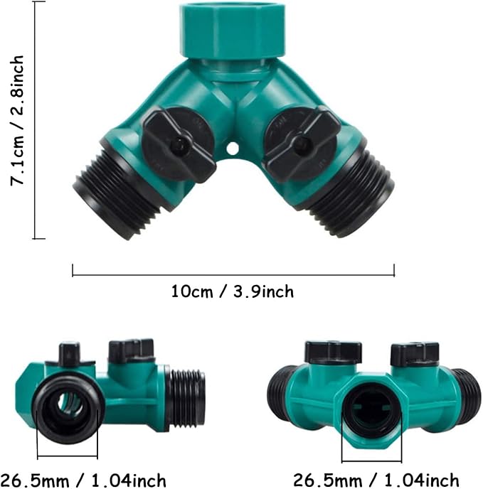 Garden Hose Splitter, 2pcs 3/4" 2 Way Plastic Water Hose Splitter, Garden Hose Connector with Faucet Watering Shut Off for Landscaping, Gardening, Flower Planting, Irrigation
